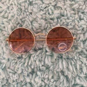Round Orange Lens and Gold Metal Frames Sunglasses NWOT